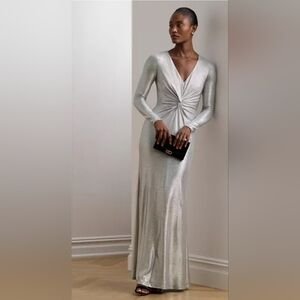 RALPH LAUREN Women's Metallic Knit Twist-Front Gown